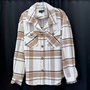 Love Tree Brown and Cream Plaid Utility Jacket